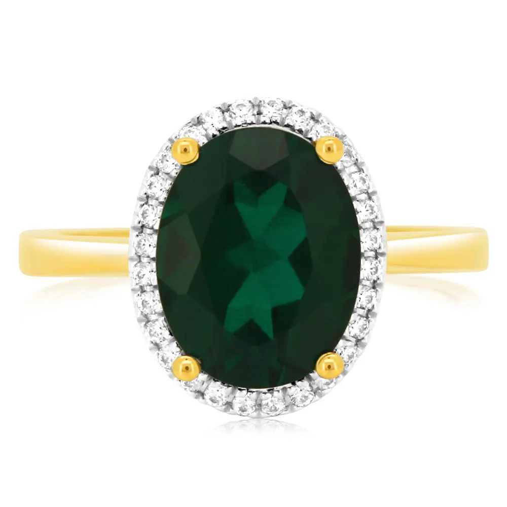 9ct Yellow Gold 2.9 Carat Created Emerald 28Cubic Zirconia Ring