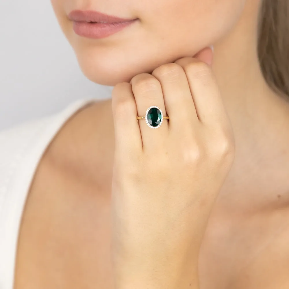9ct Yellow Gold 2.9 Carat Created Emerald 28Cubic Zirconia Ring