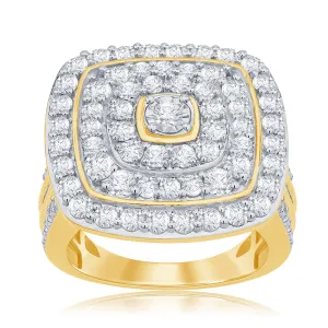 9ct Yellow Gold 3 Carat Diamond Cushion Cluster Ring with Brilliant Diamonds