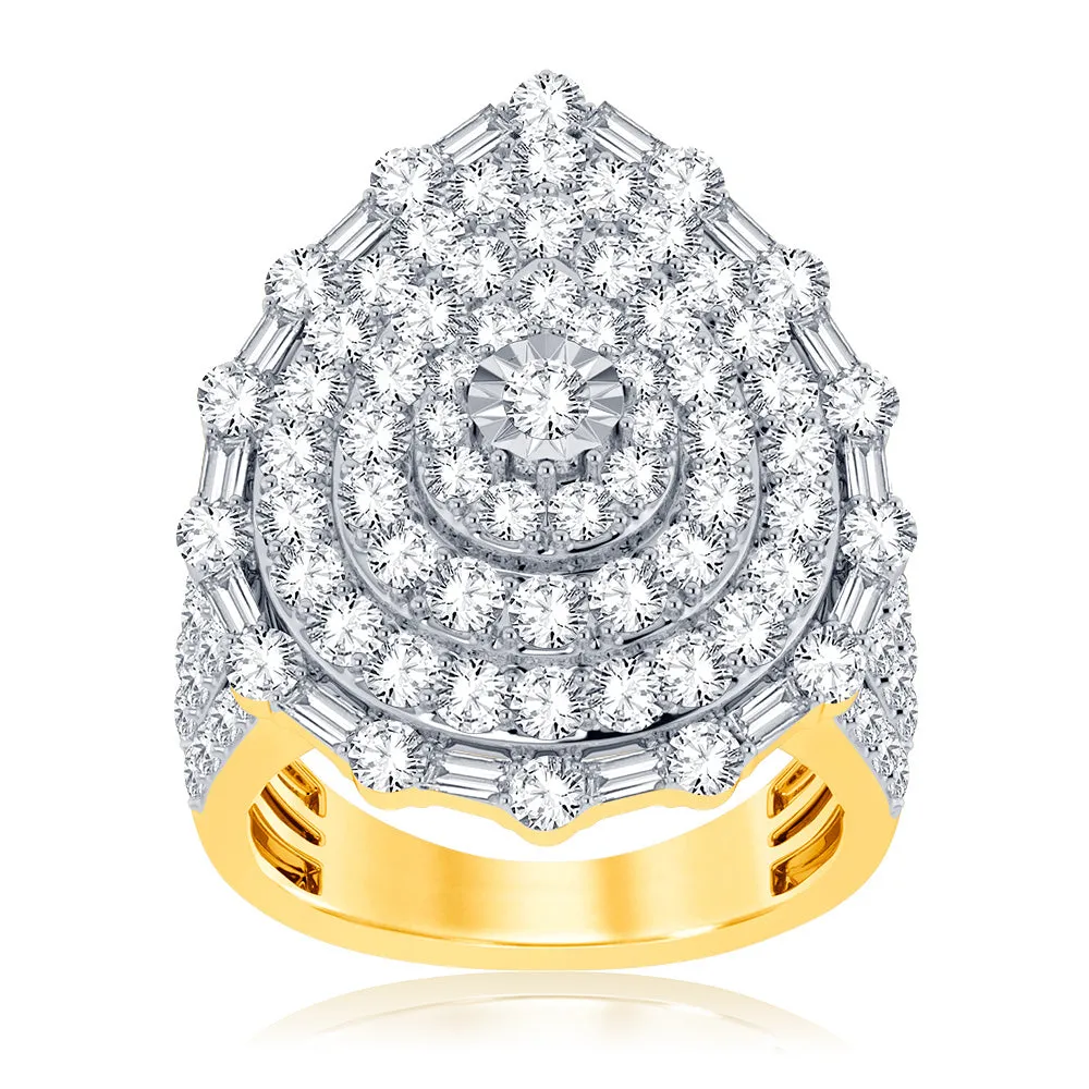 9ct Yellow Gold 3 Carat Diamond Pear Shape Cluster Ring with Brilliant Diamonds