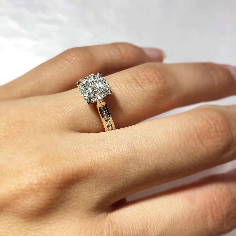 9ct Yellow Gold 3/8 Carat Diamond Ring with Brilliant Princess and Baguette Diamonds