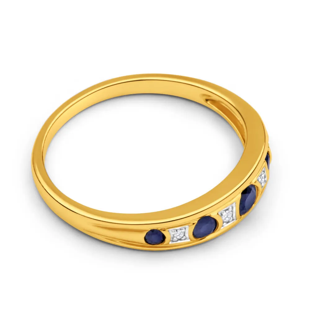 9ct Yellow Gold 5 Natural Sapphire and Diamond Ring