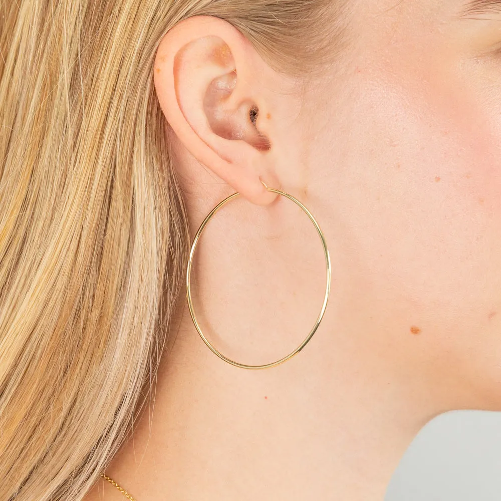 9ct Yellow Gold 50mm Plain Hoop Earrings