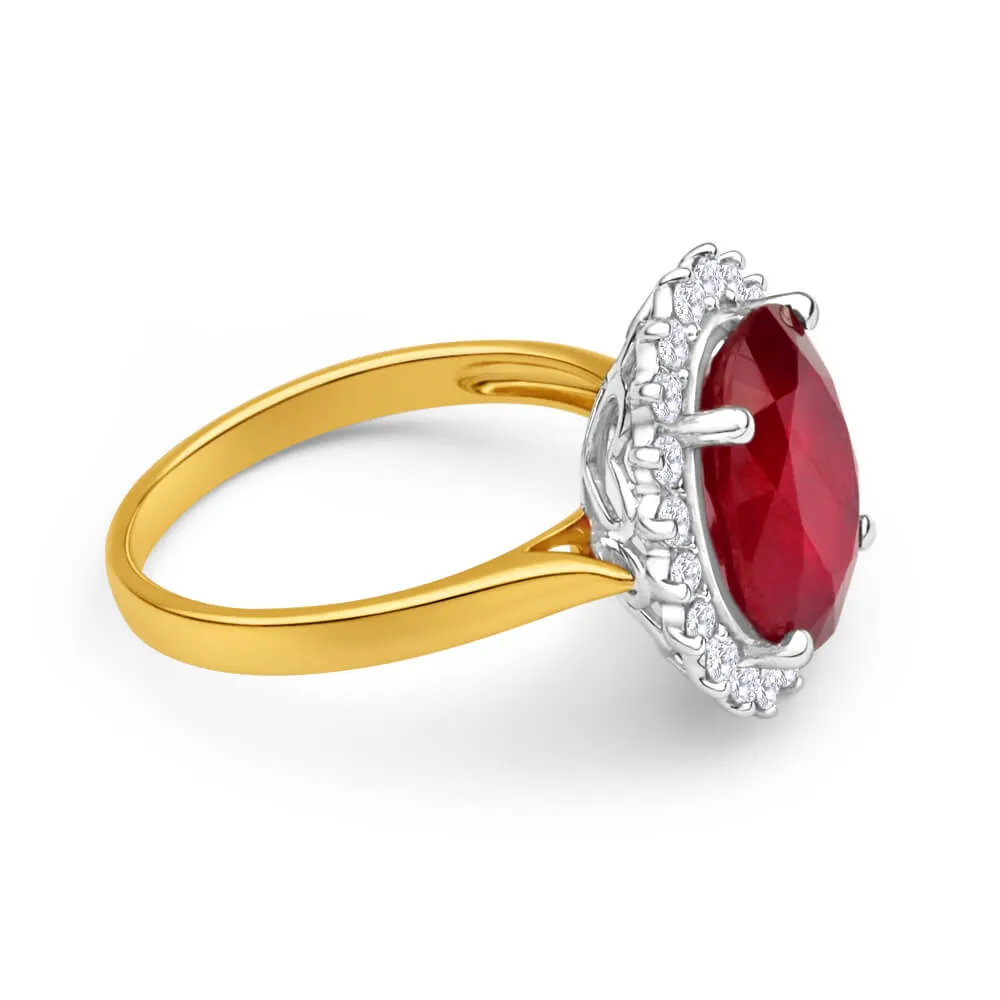 9ct Yellow Gold 8ct Natural Enhanced Ruby and 1/2 Carat Diamond Ring