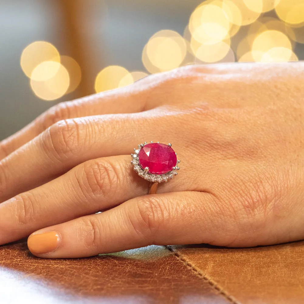 9ct Yellow Gold 8ct Natural Enhanced Ruby and 1/2 Carat Diamond Ring