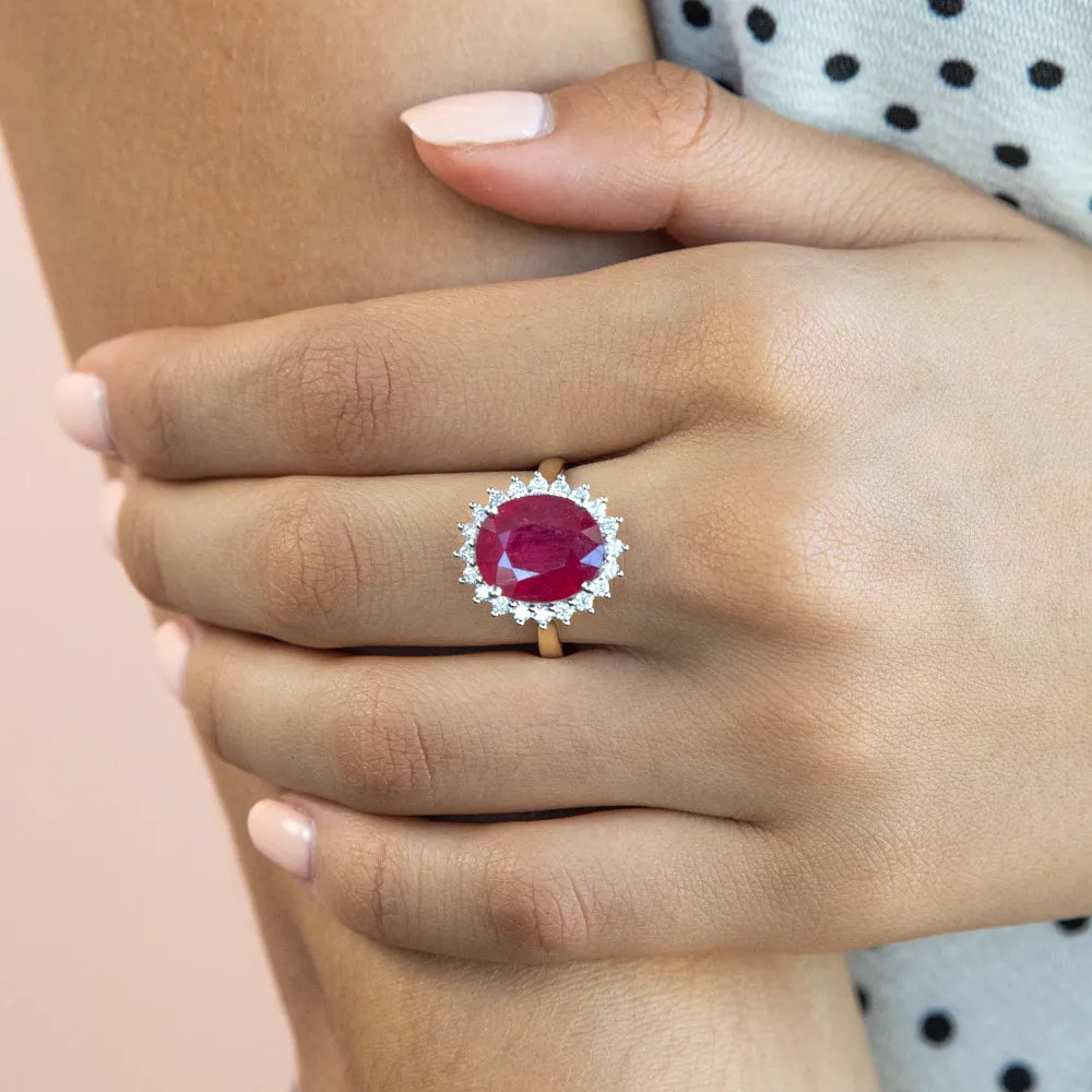 9ct Yellow Gold 8ct Natural Enhanced Ruby and 1/2 Carat Diamond Ring