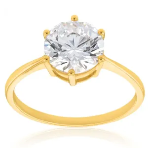 9ct Yellow Gold 8mm Zirconia 6 Claw Solitaire Ring