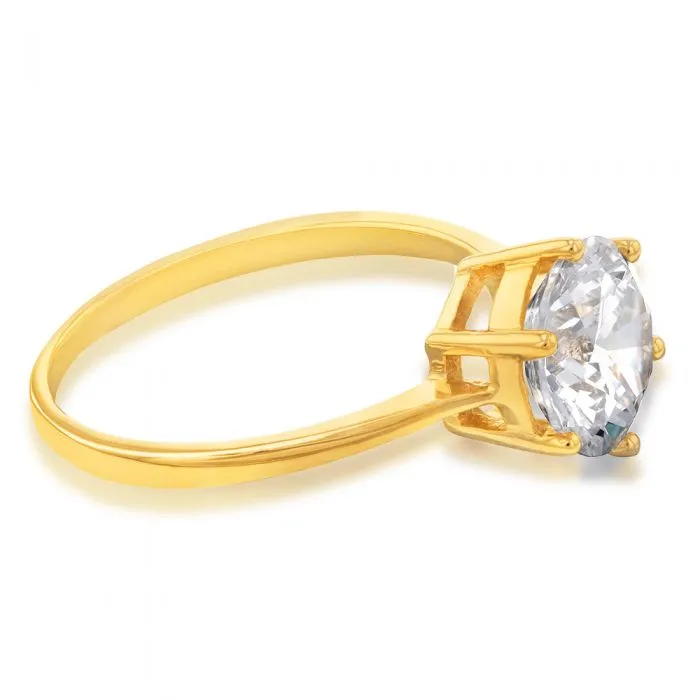9ct Yellow Gold 8mm Zirconia 6 Claw Solitaire Ring