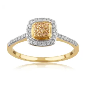 9ct Yellow Gold Australian Champagne Diamond Ring with 1/3 Carat of Diamonds