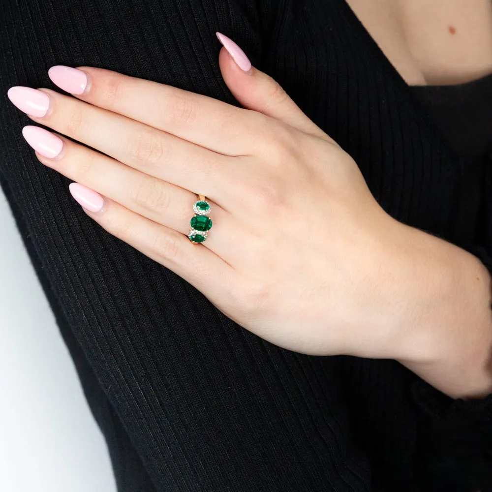 9ct Yellow Gold Created Emerald & Diamond Trilogy Ring