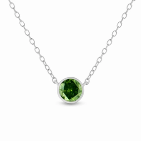 .925 Sterling Silver Treated Color Diamond Bezel Solitaire 18 Pendant Necklace