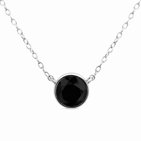 .925 Sterling Silver Treated Color Diamond Bezel Solitaire 18 Pendant Necklace