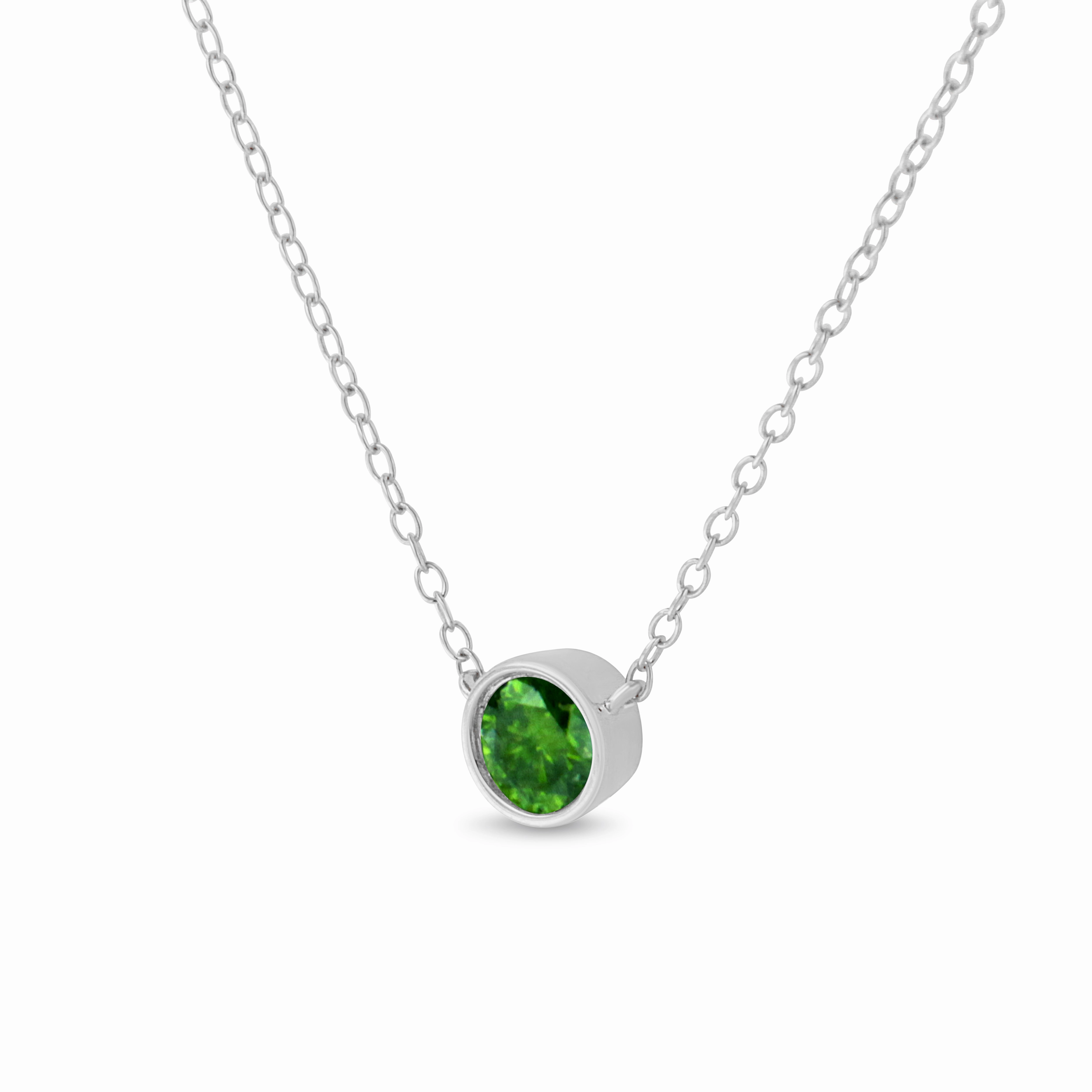 .925 Sterling Silver Treated Color Diamond Bezel Solitaire 18 Pendant Necklace