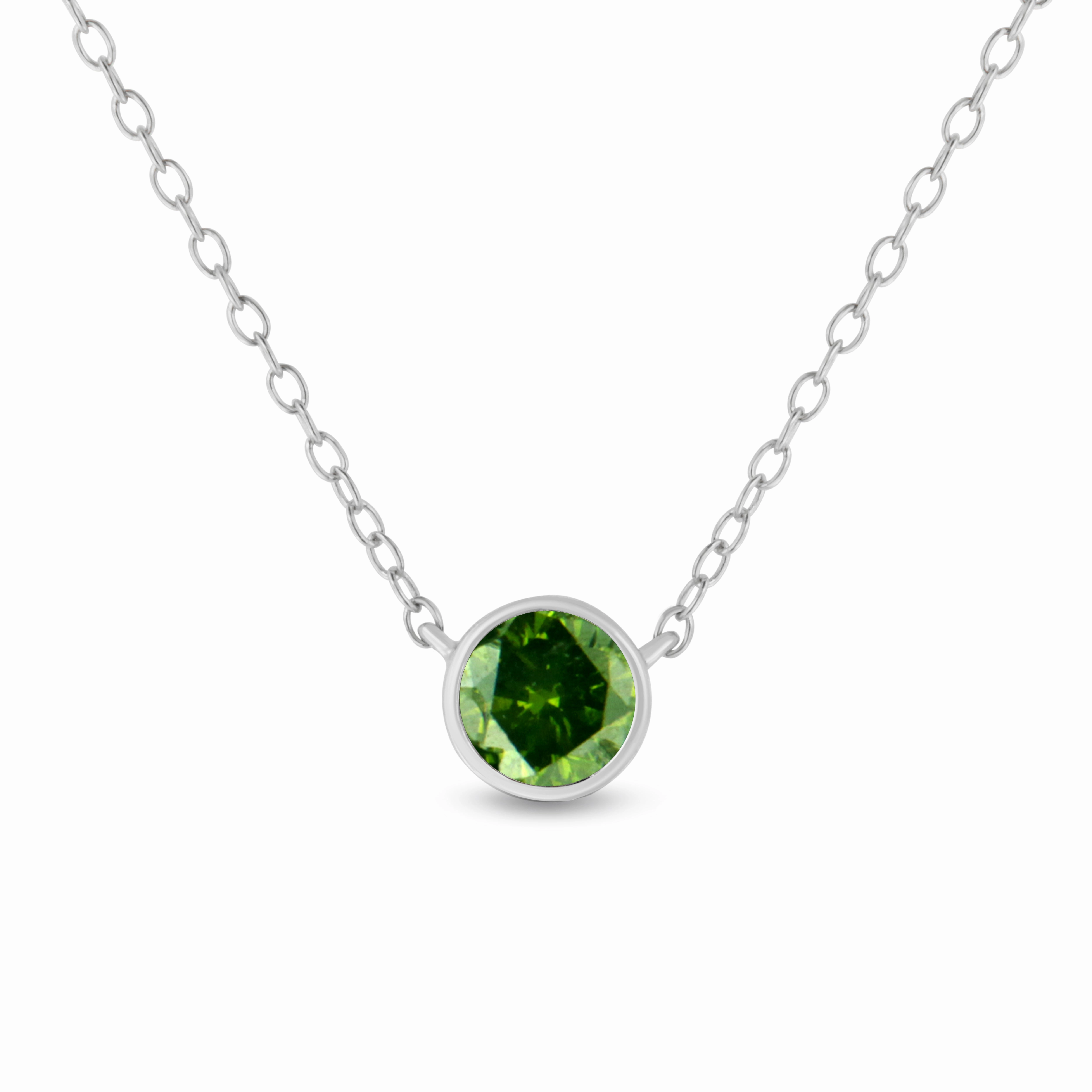 .925 Sterling Silver Treated Color Diamond Bezel Solitaire 18 Pendant Necklace