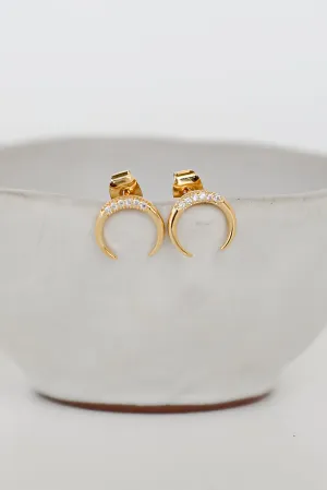 Amelia Gold Rhinestone Crescent Horn Stud Earrings