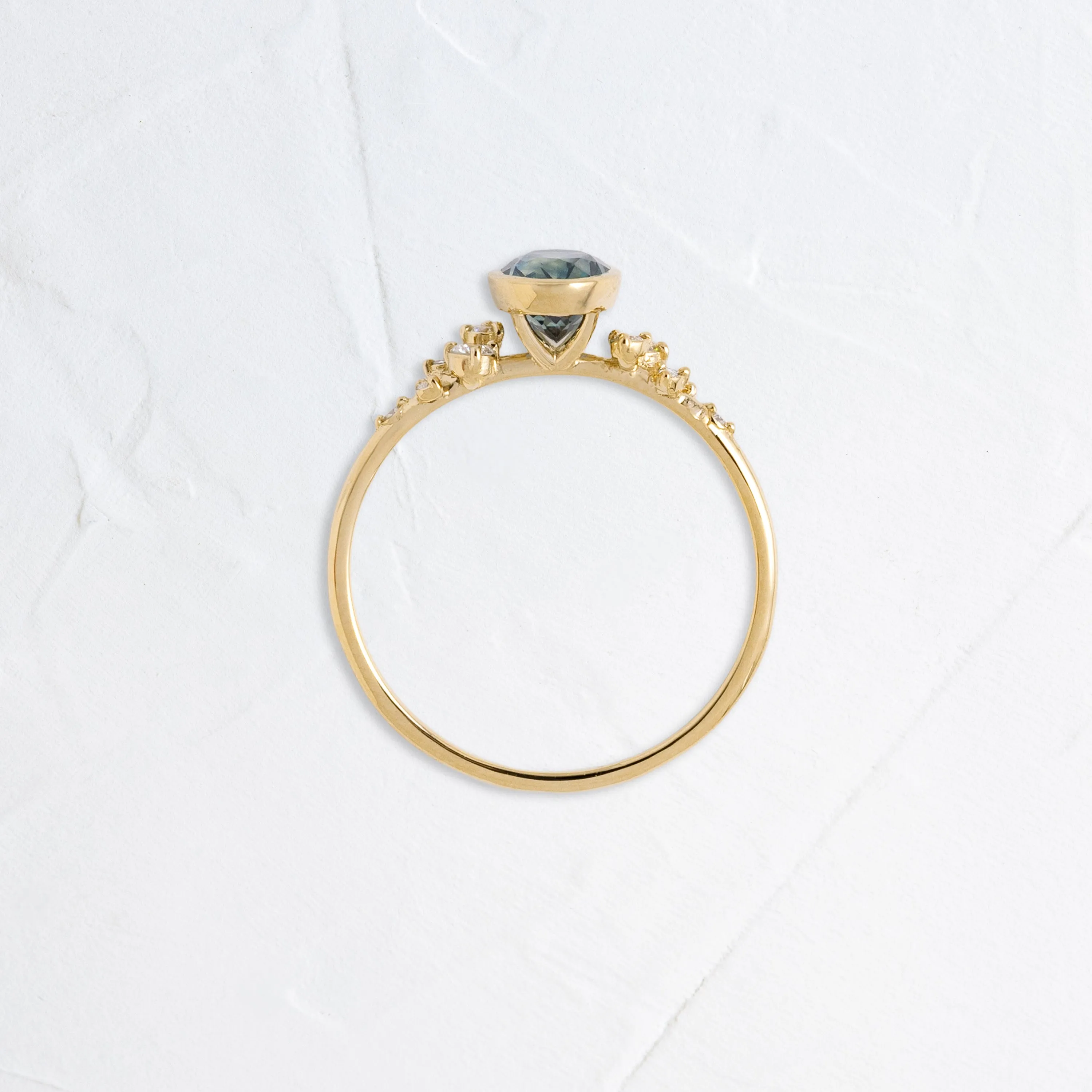 Bezel Snowdrift Ring, 1.14ct. Greenish-Blue Montana Sapphire