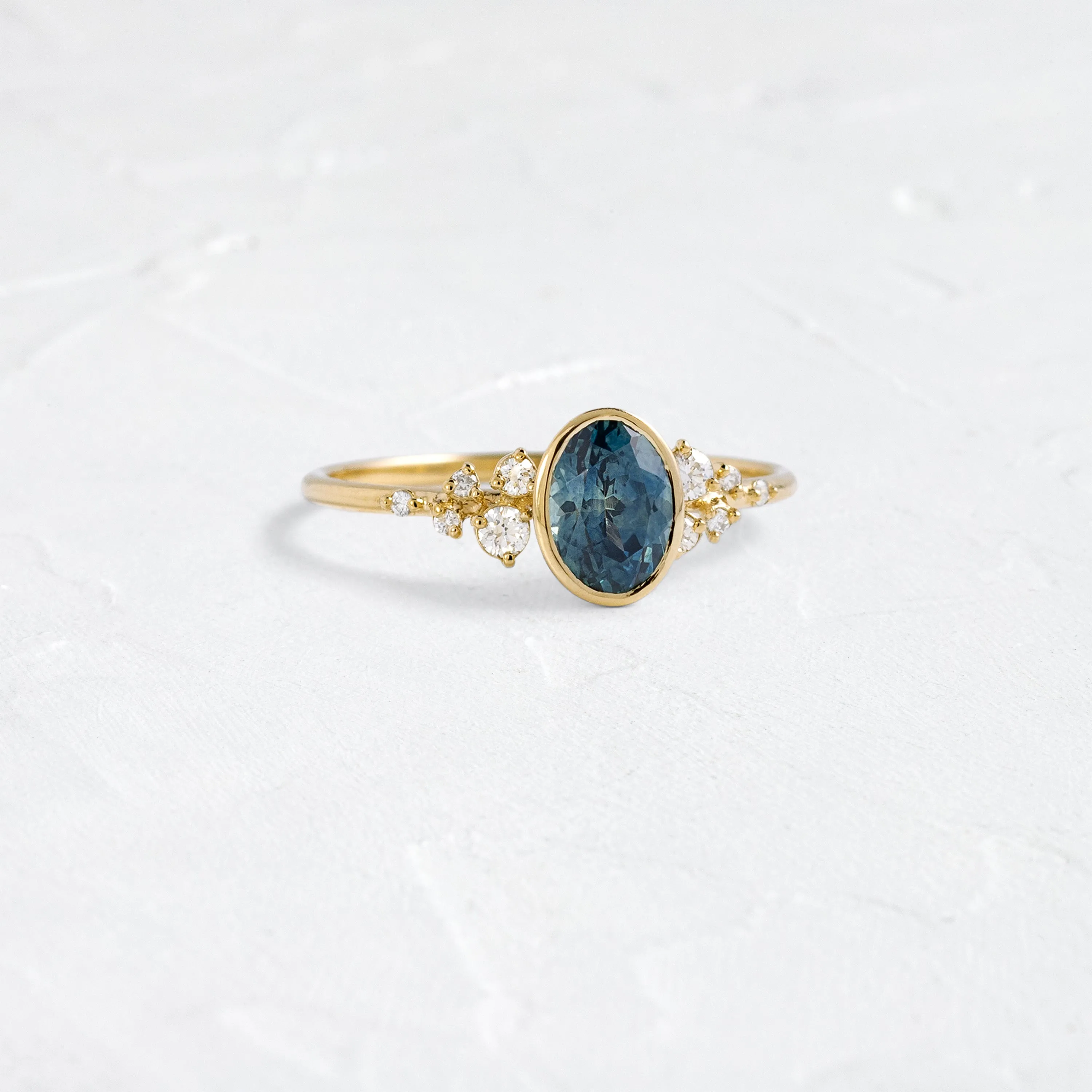 Bezel Snowdrift Ring, 1.14ct. Greenish-Blue Montana Sapphire