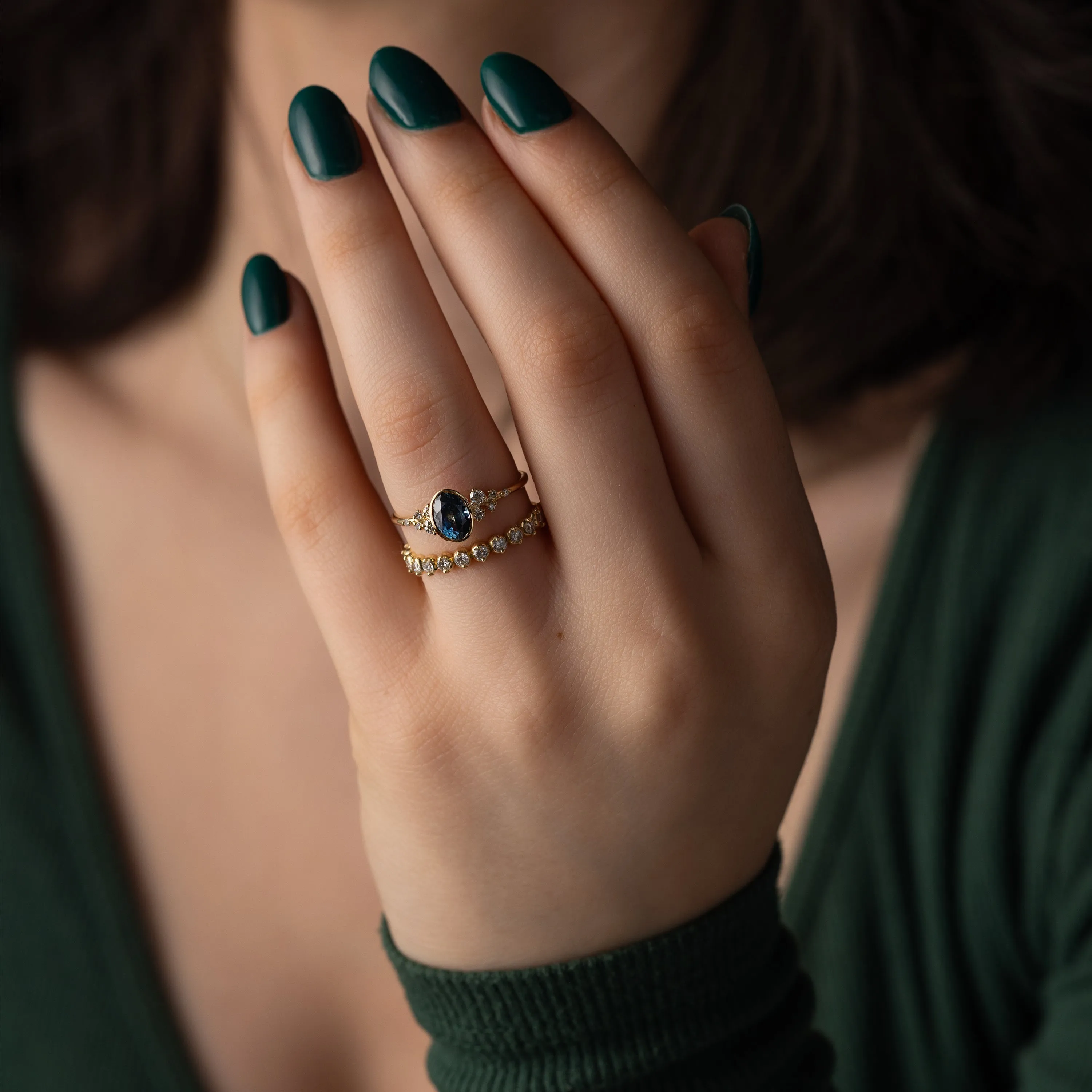 Bezel Snowdrift Ring, 1.14ct. Greenish-Blue Montana Sapphire