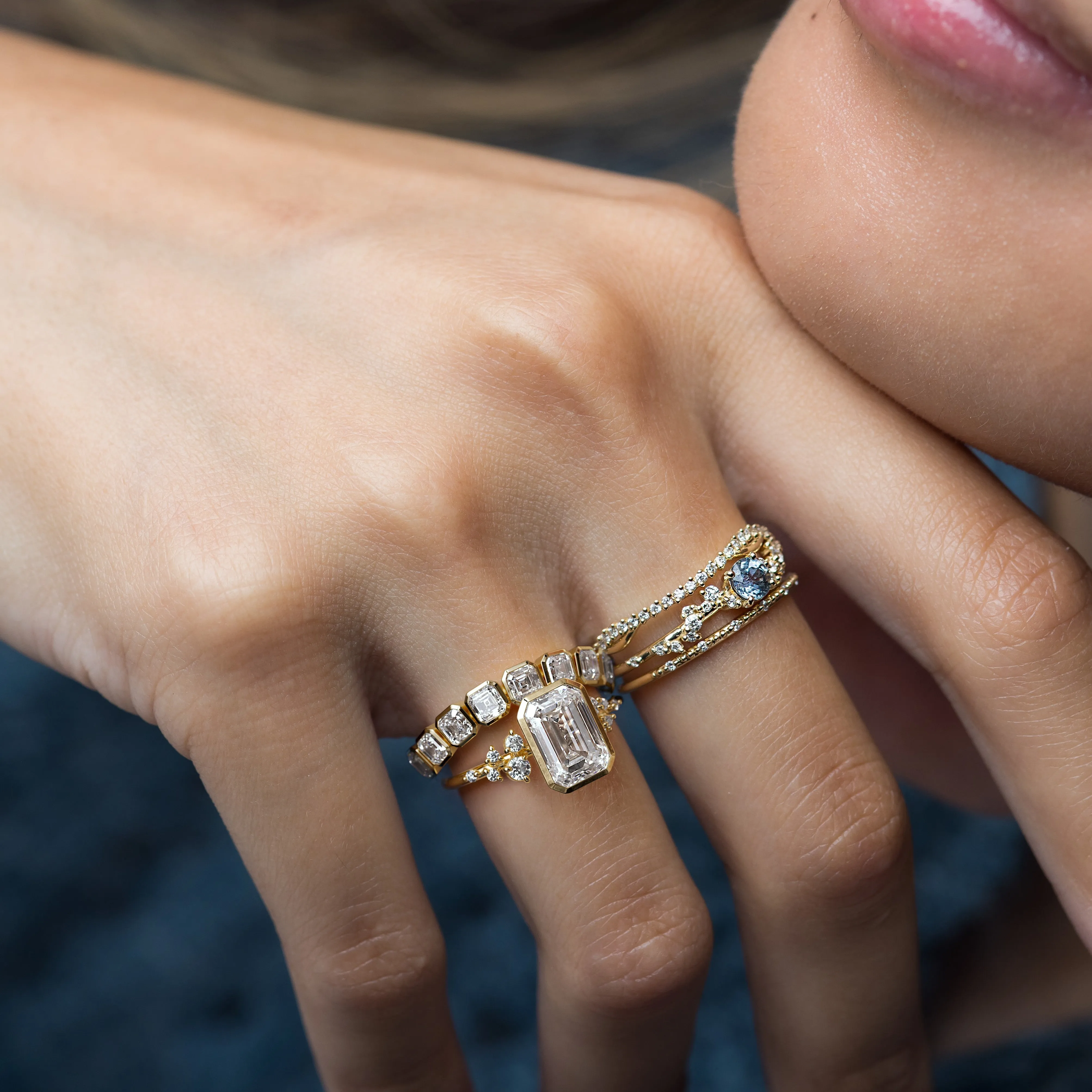 Bezel Snowdrift Ring, Emerald Cut