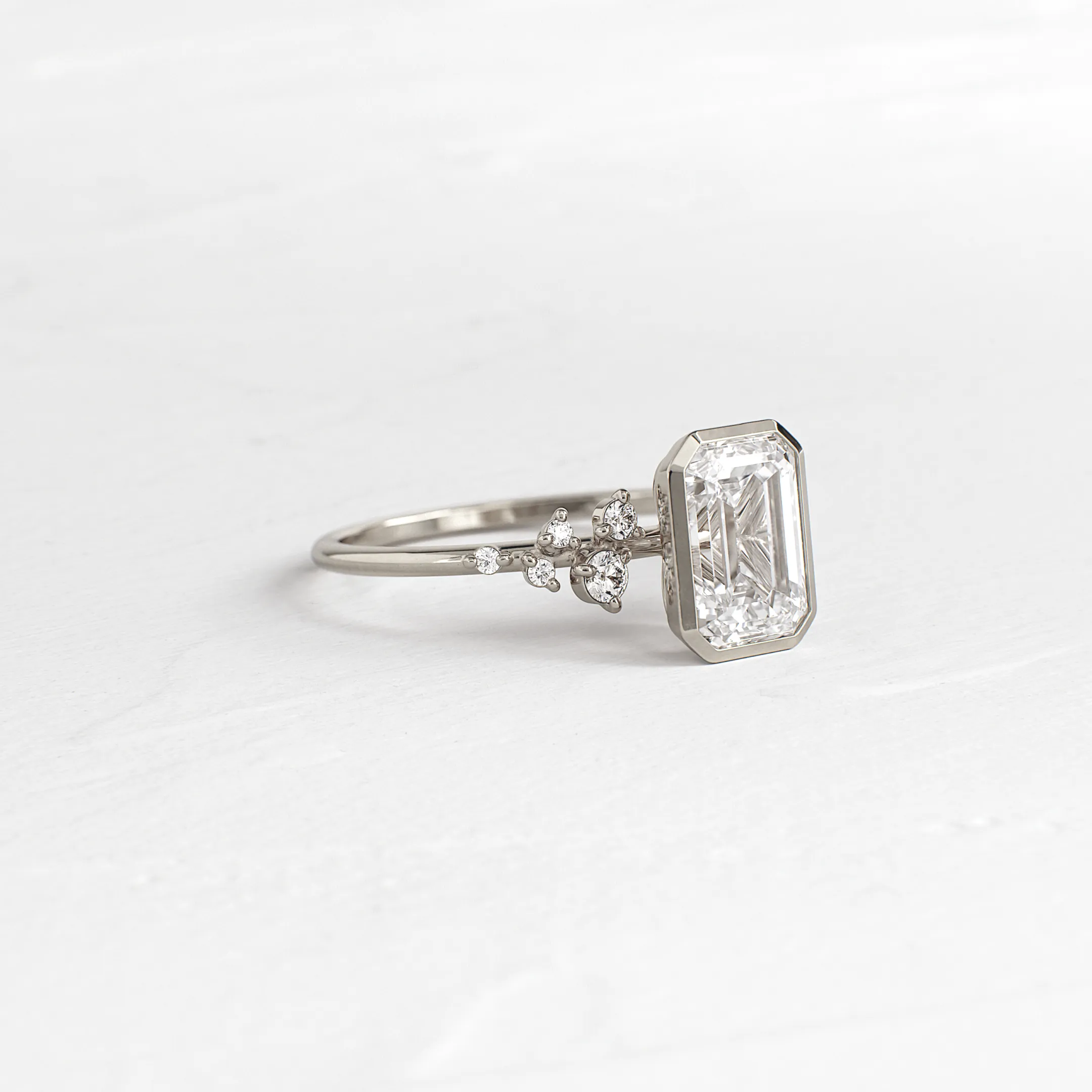 Bezel Snowdrift Ring, Emerald Cut