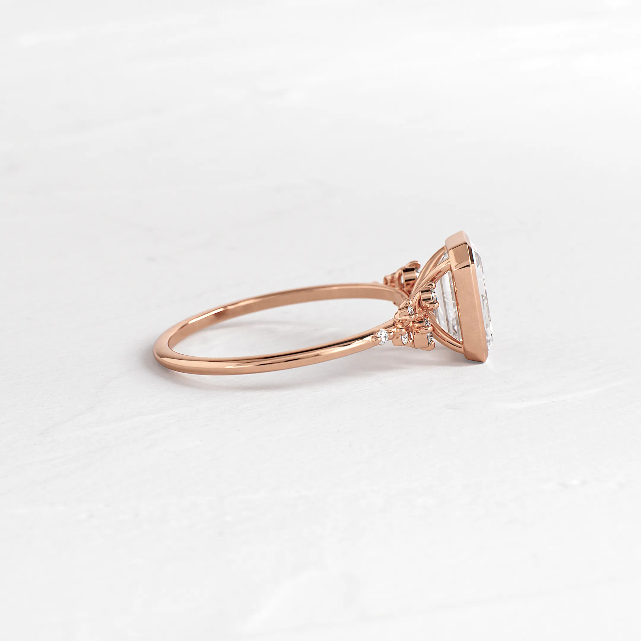 Bezel Snowdrift Ring, Emerald Cut