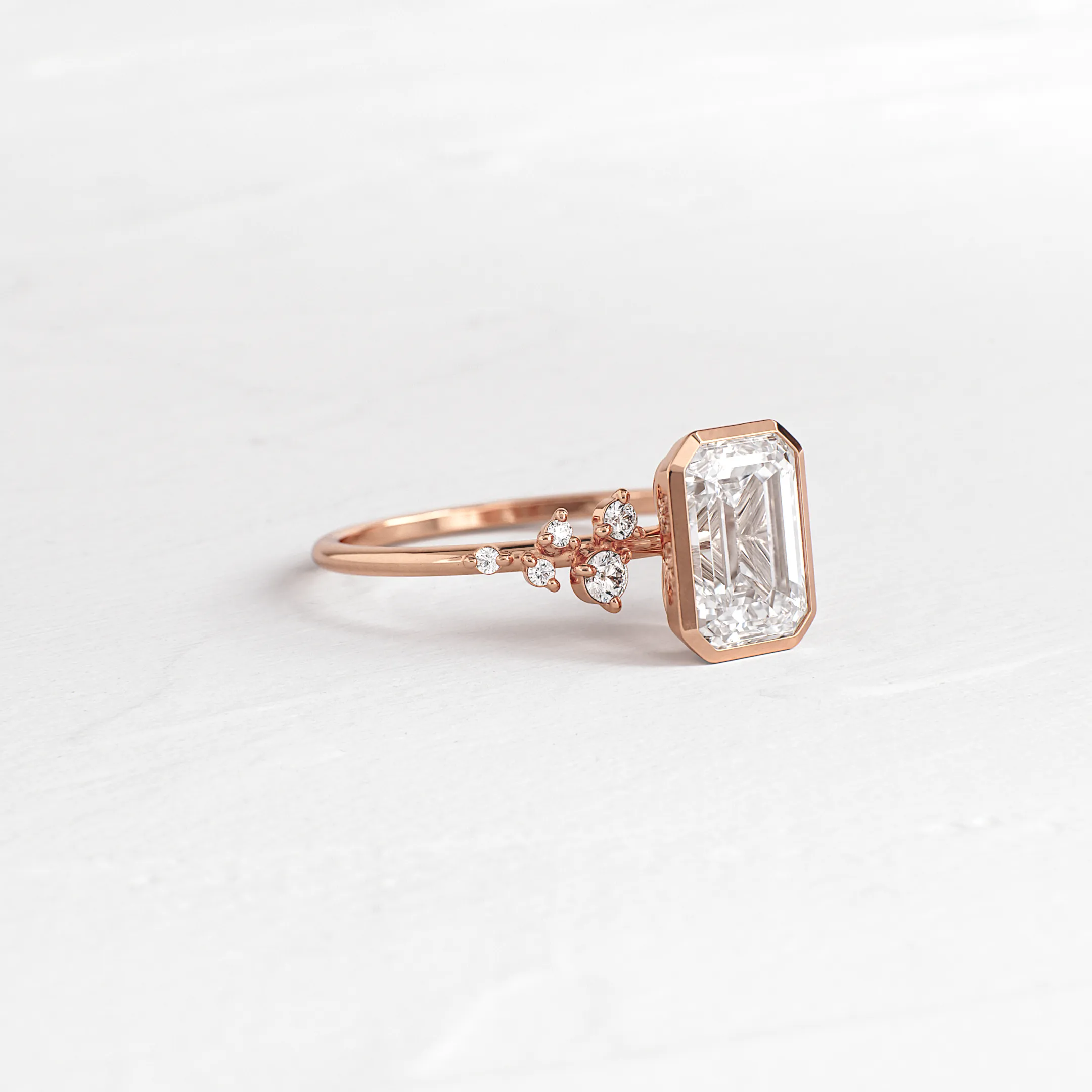 Bezel Snowdrift Ring, Emerald Cut