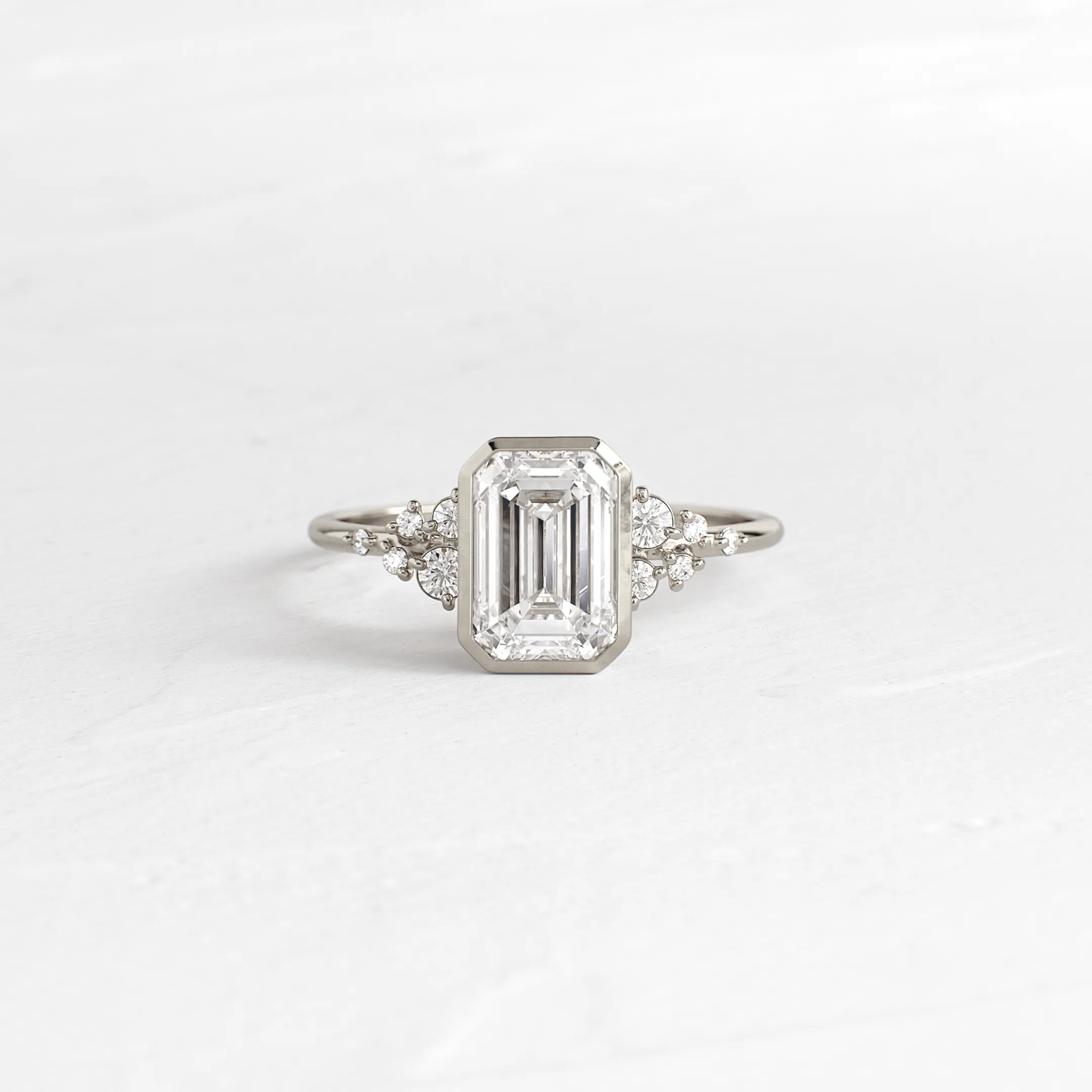 Bezel Snowdrift Ring, Emerald Cut