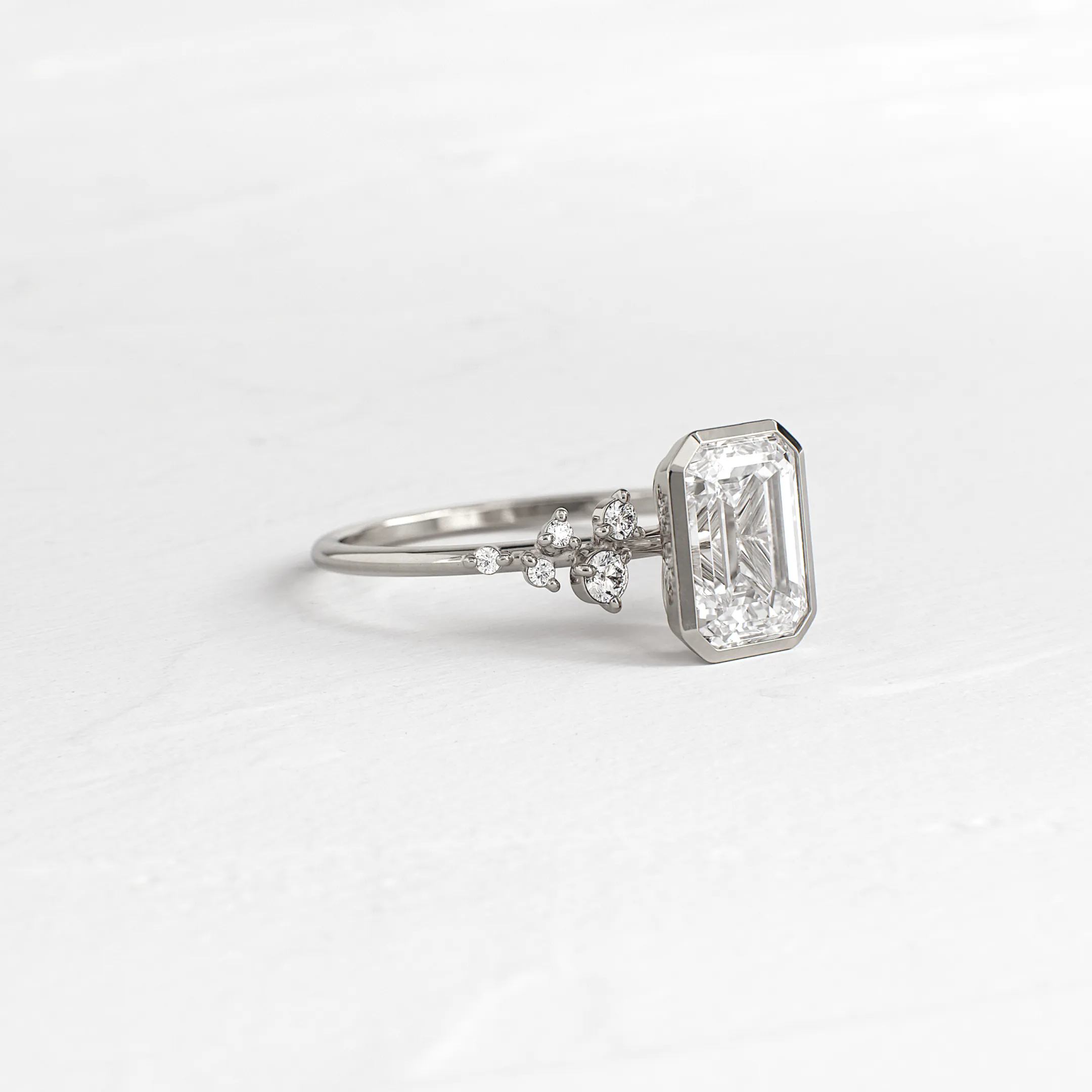 Bezel Snowdrift Ring, Emerald Cut
