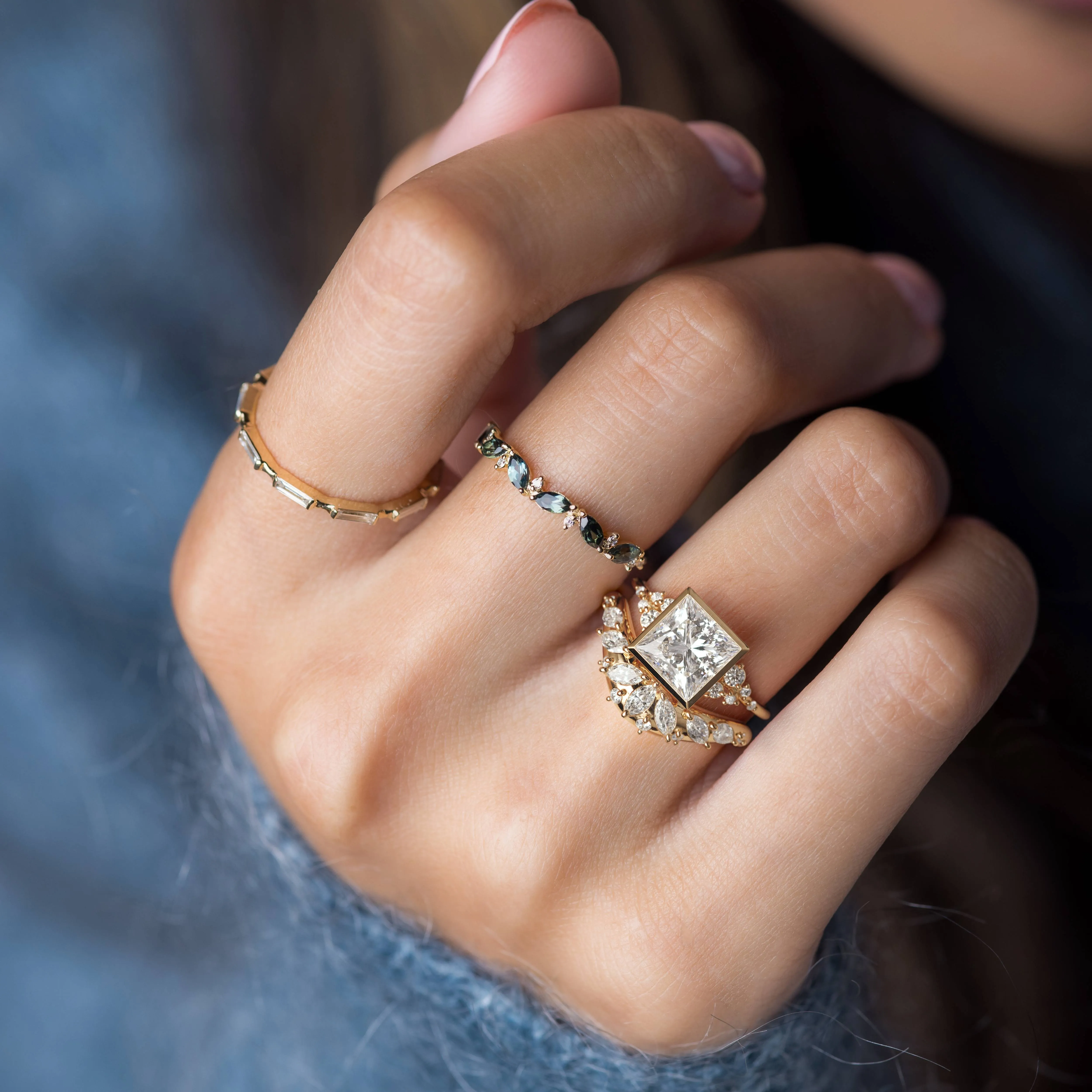 Bezel Snowdrift Ring, Princess Cut