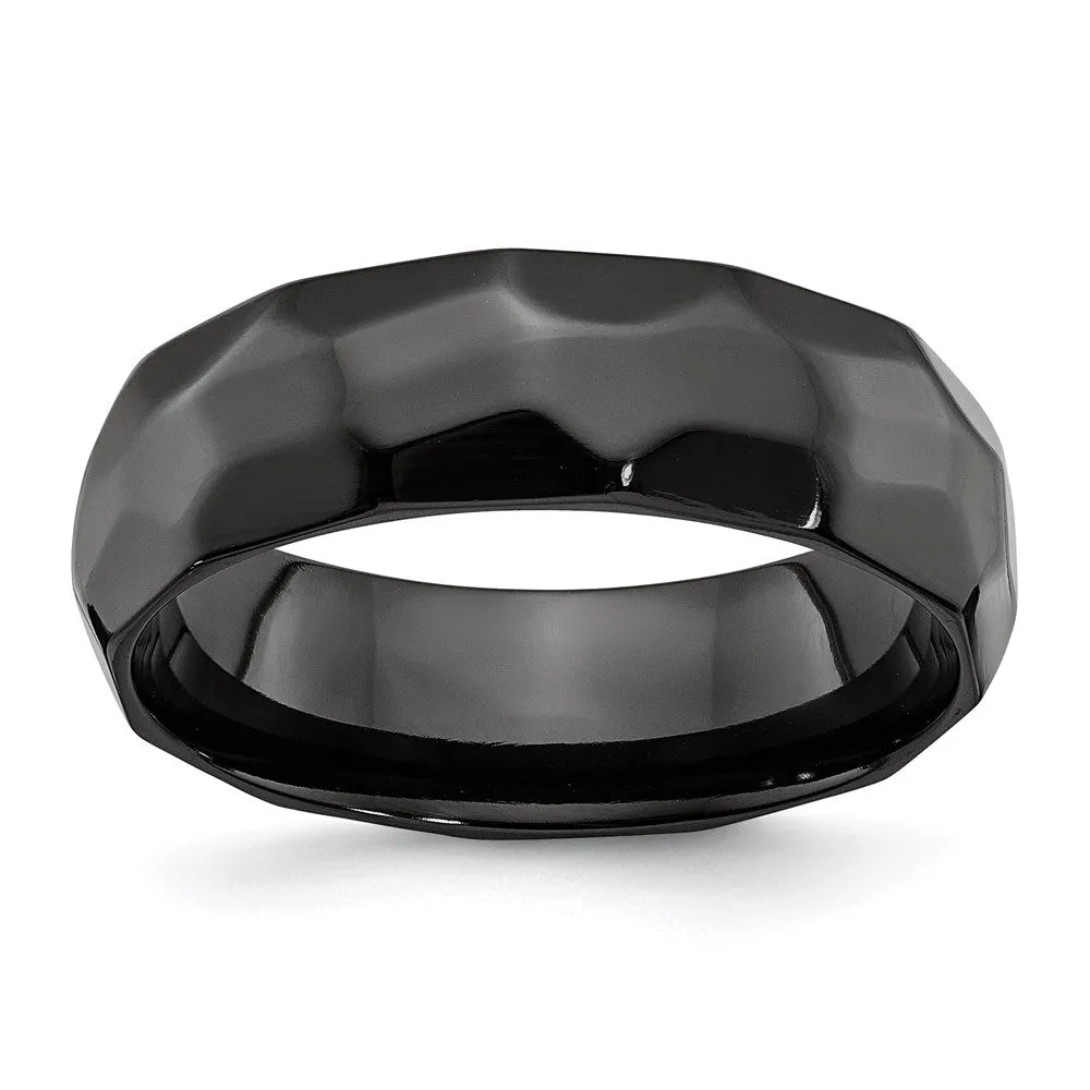 Black Zirconium Polished and Hammered 7mm Band | ZCR106