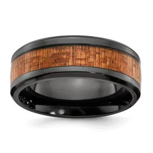 Black Zirconium Polished with Wood Inlay 8mm Band | ZCR105