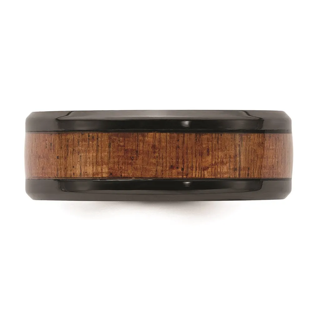 Black Zirconium Polished with Wood Inlay 8mm Band | ZCR105
