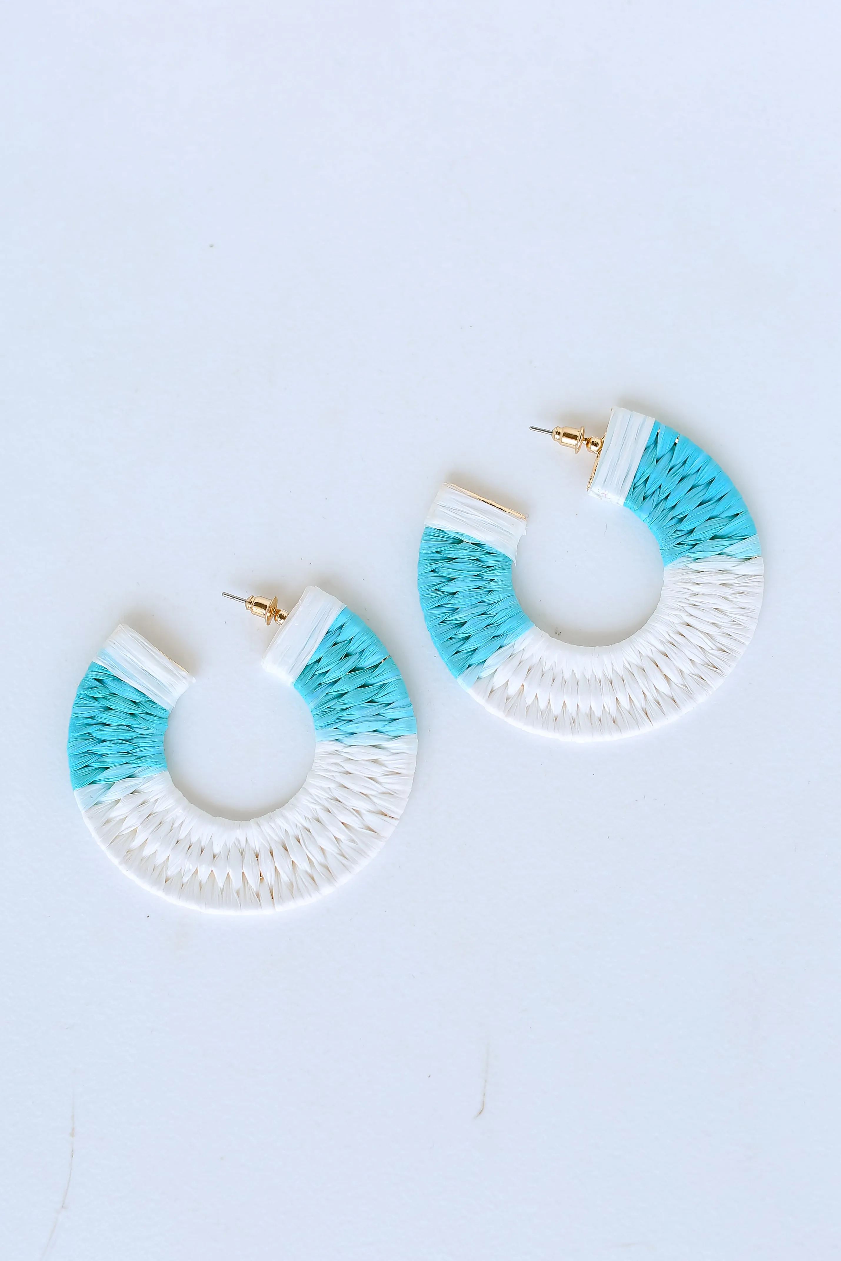 Callie Aqua Straw Hoop Earrings