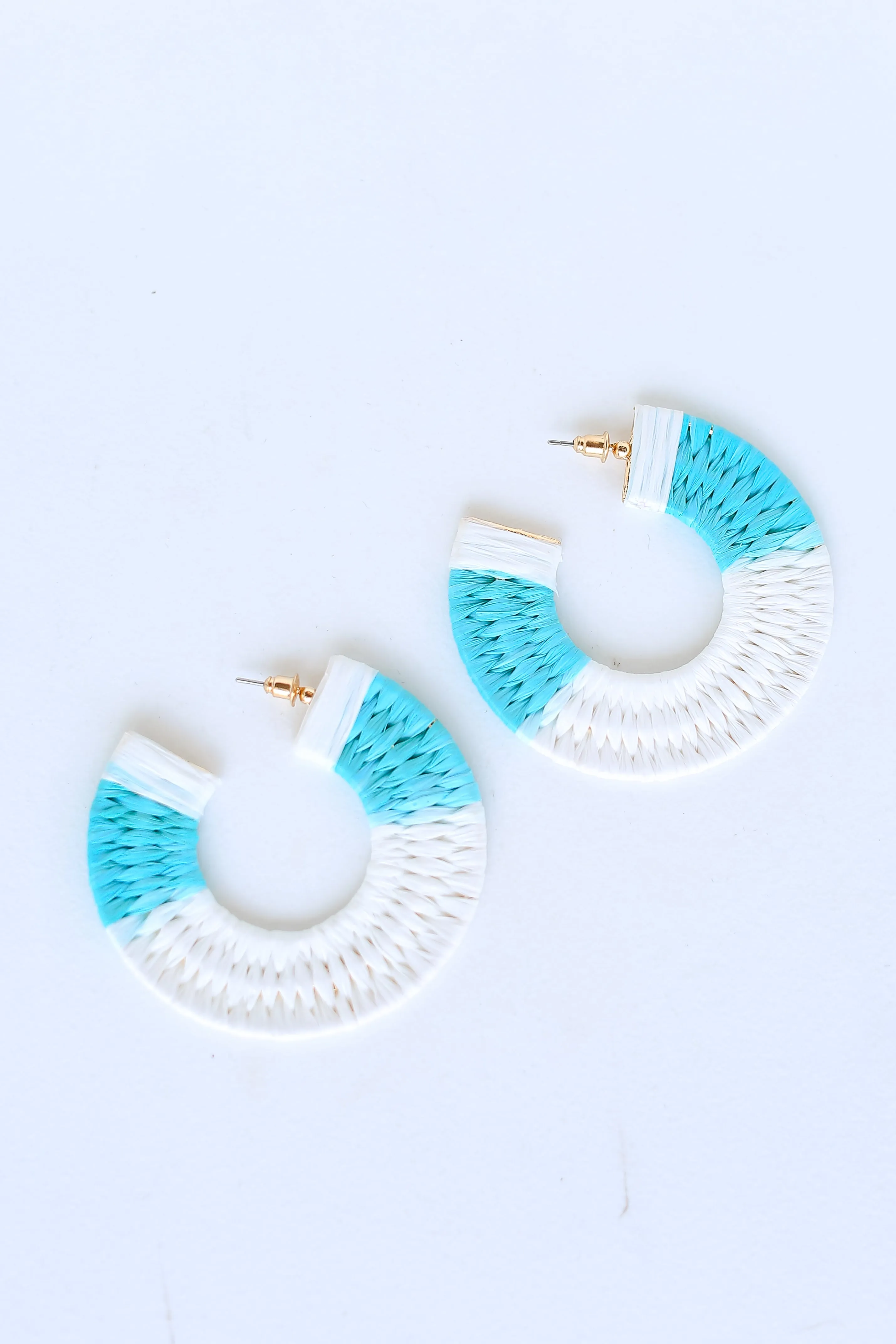 Callie Aqua Straw Hoop Earrings