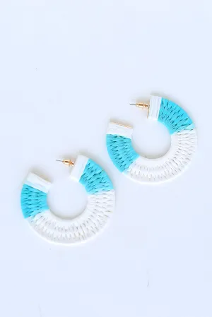 Callie Aqua Straw Hoop Earrings