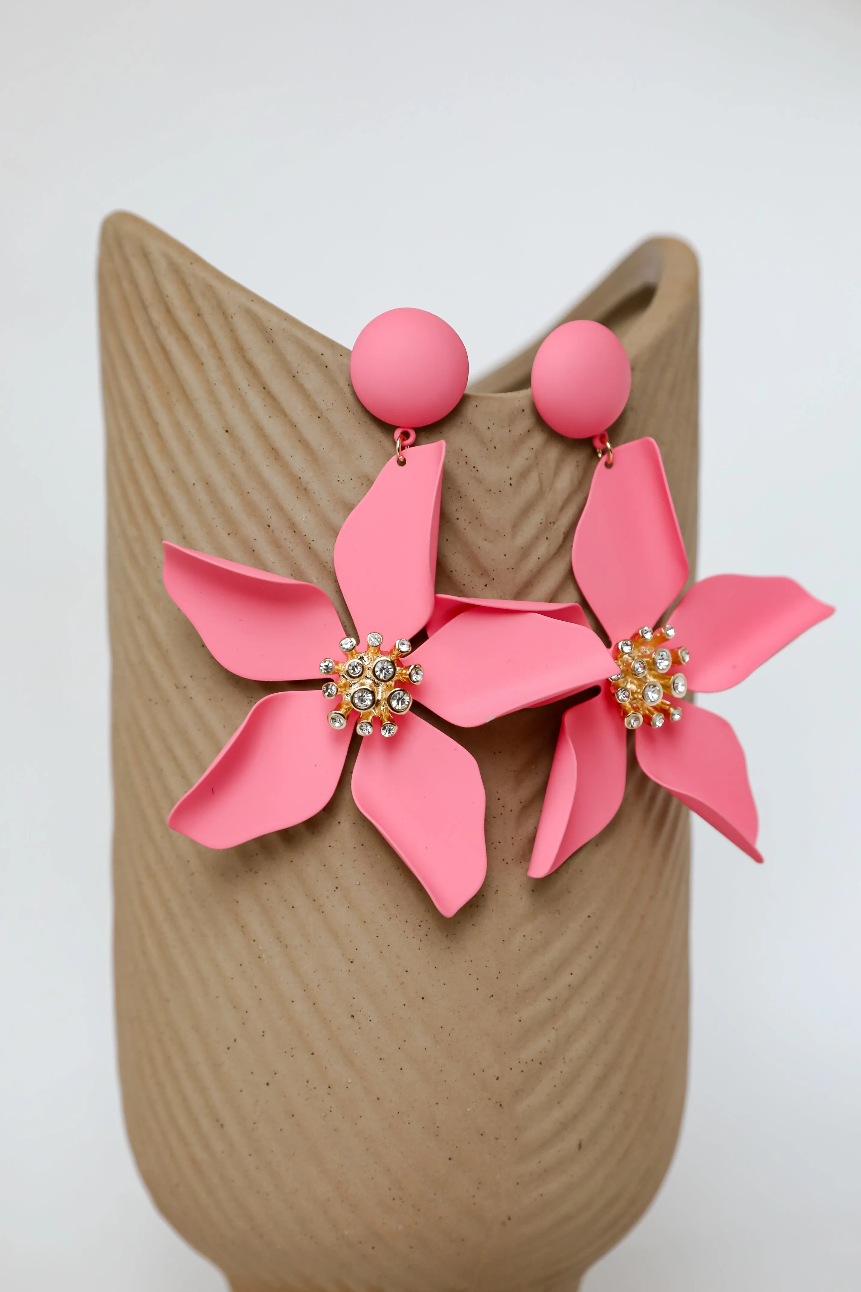 Callie Pink Statement Flower Drop Earrings