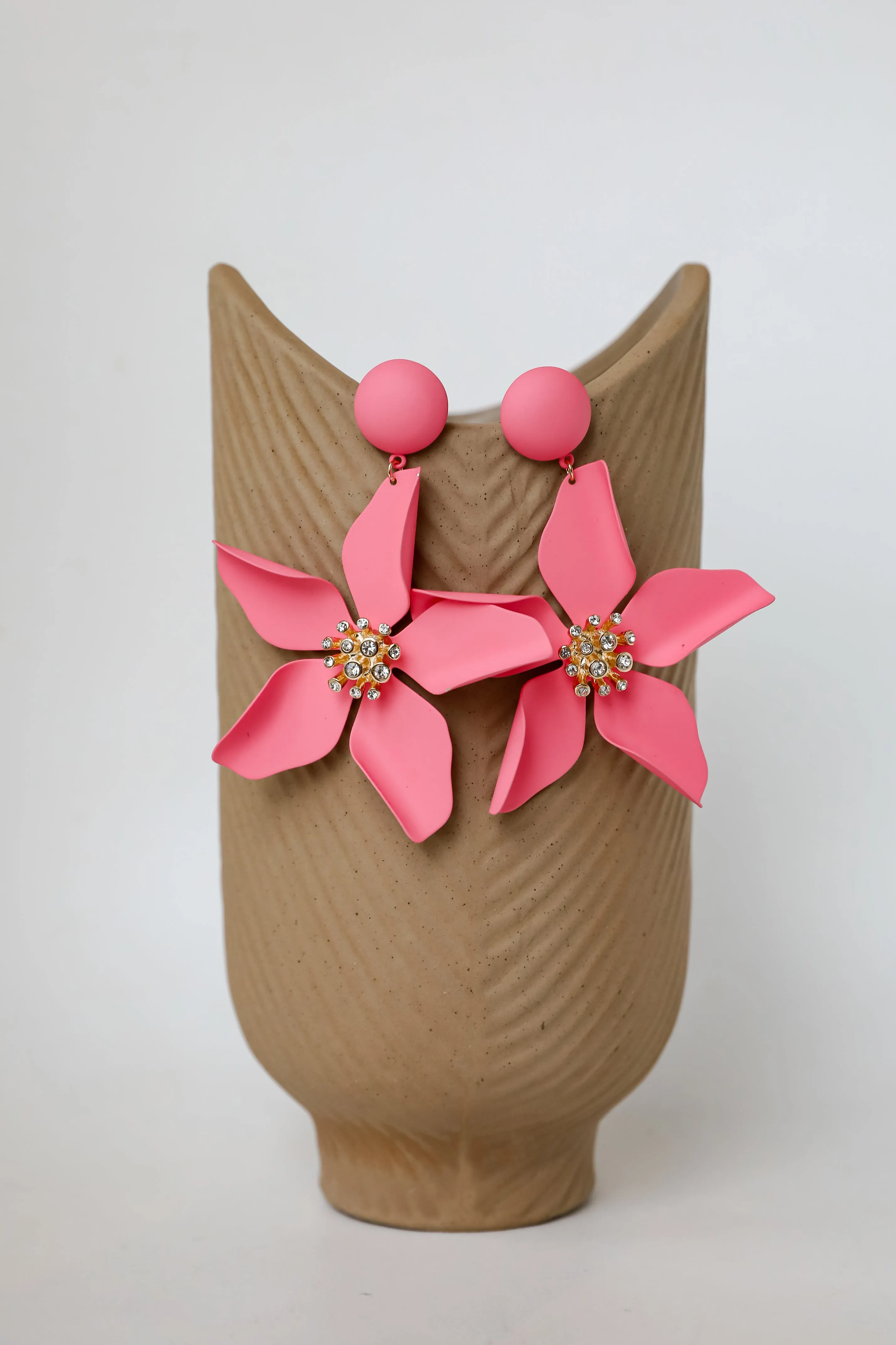 Callie Pink Statement Flower Drop Earrings