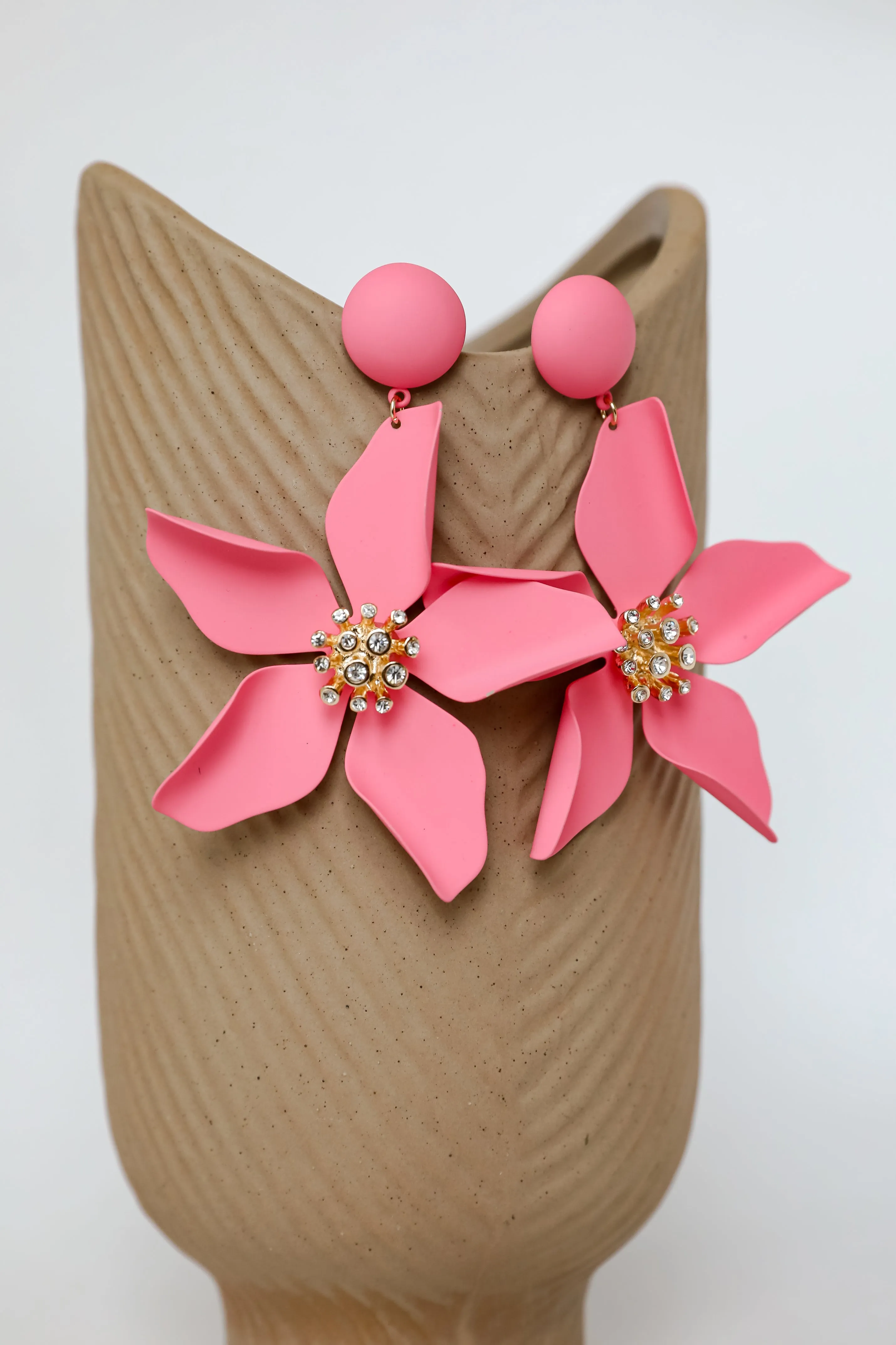 Callie Pink Statement Flower Drop Earrings