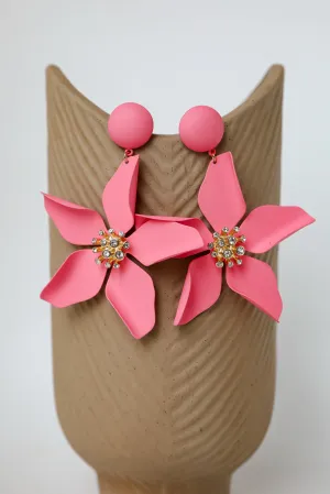 Callie Pink Statement Flower Drop Earrings