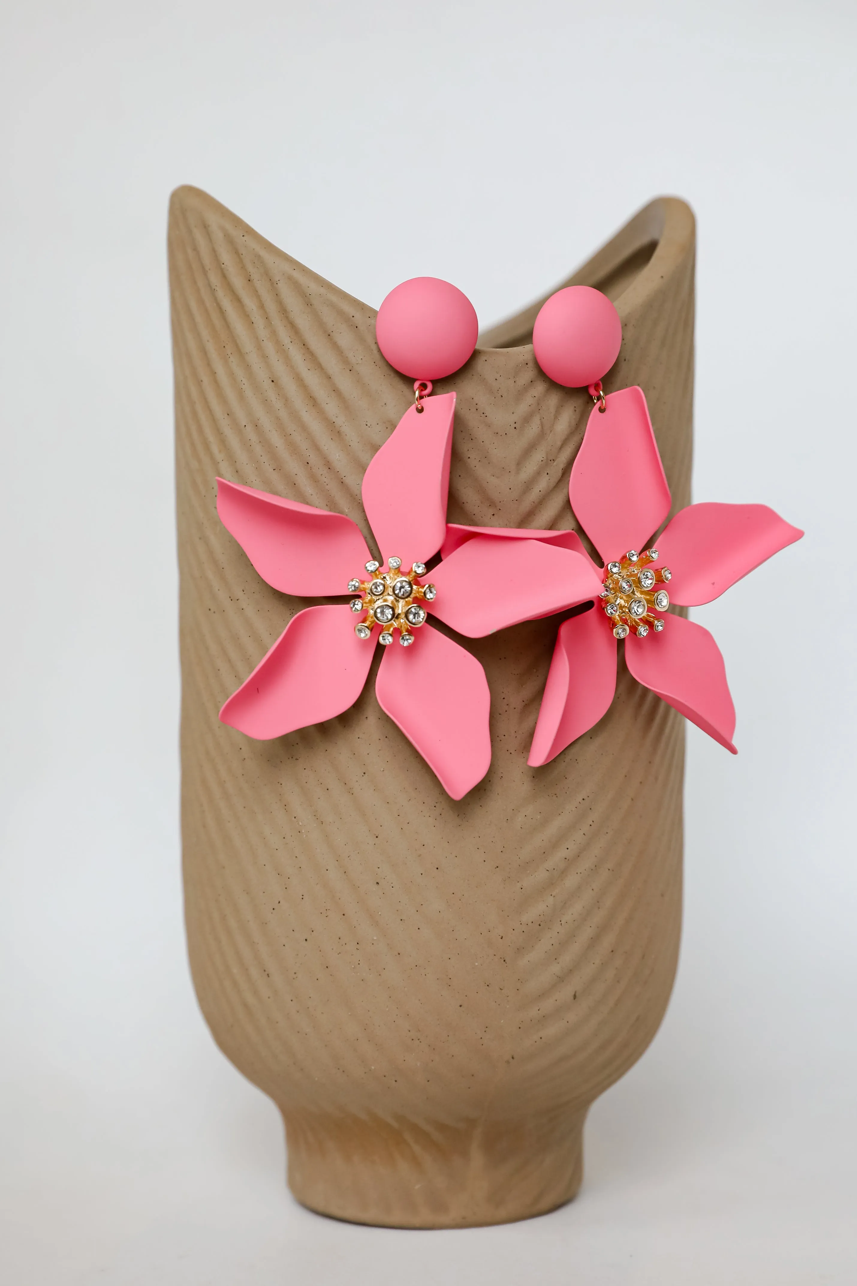 Callie Pink Statement Flower Drop Earrings