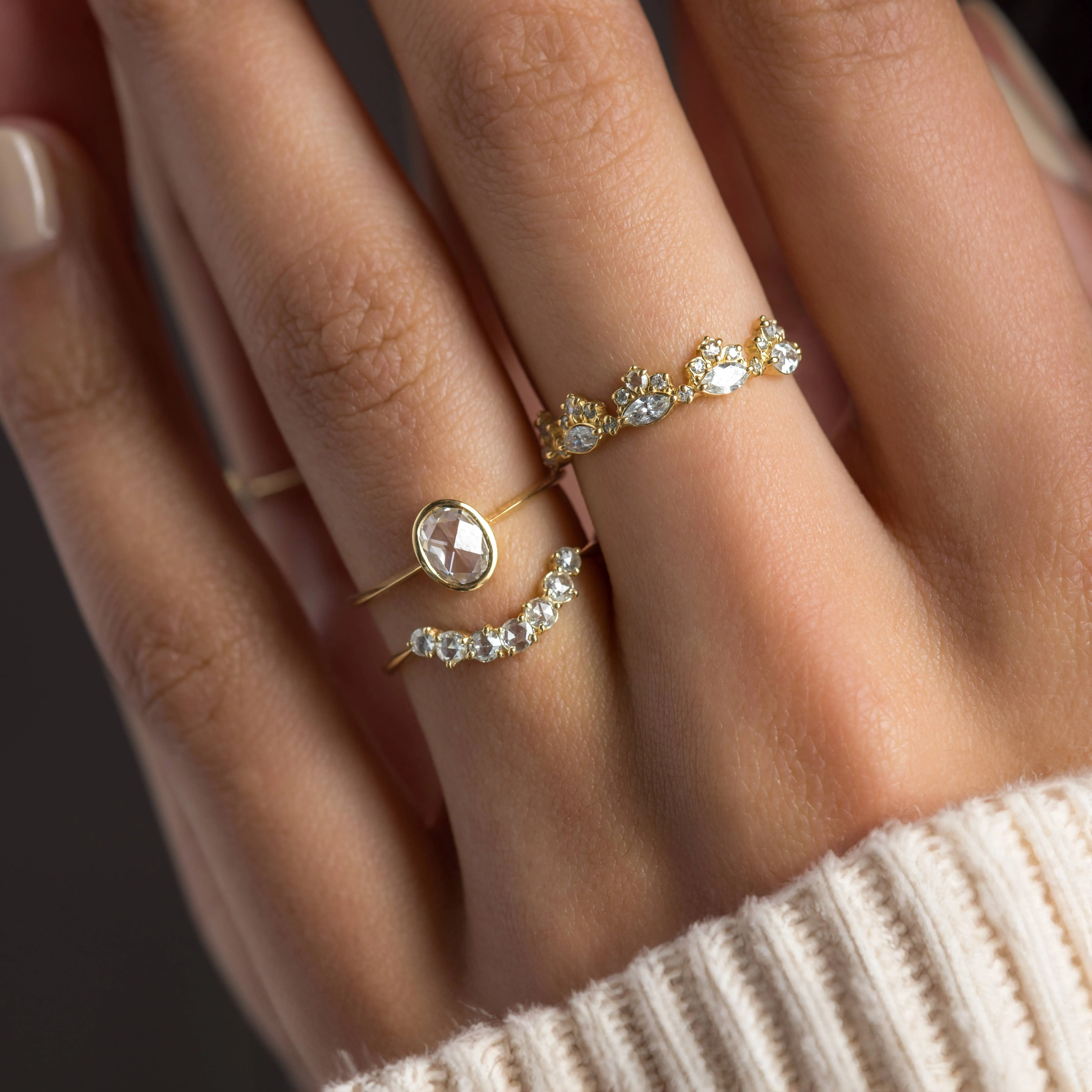 Cheval Ring, 0.46ct Natural Oval Rose Cut