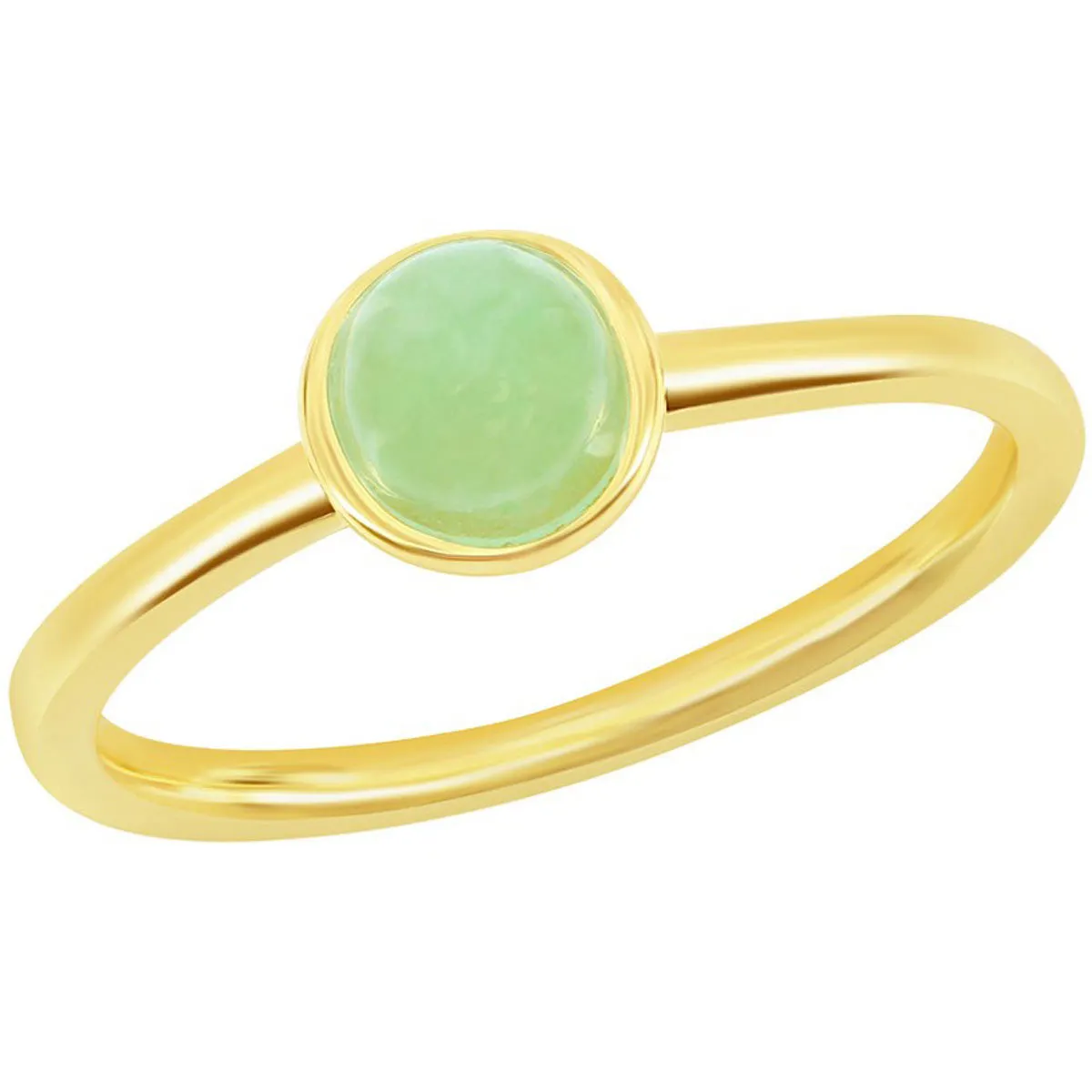 Classic Unisex Gold Plated 5mm Round Jade Ring - W-2842