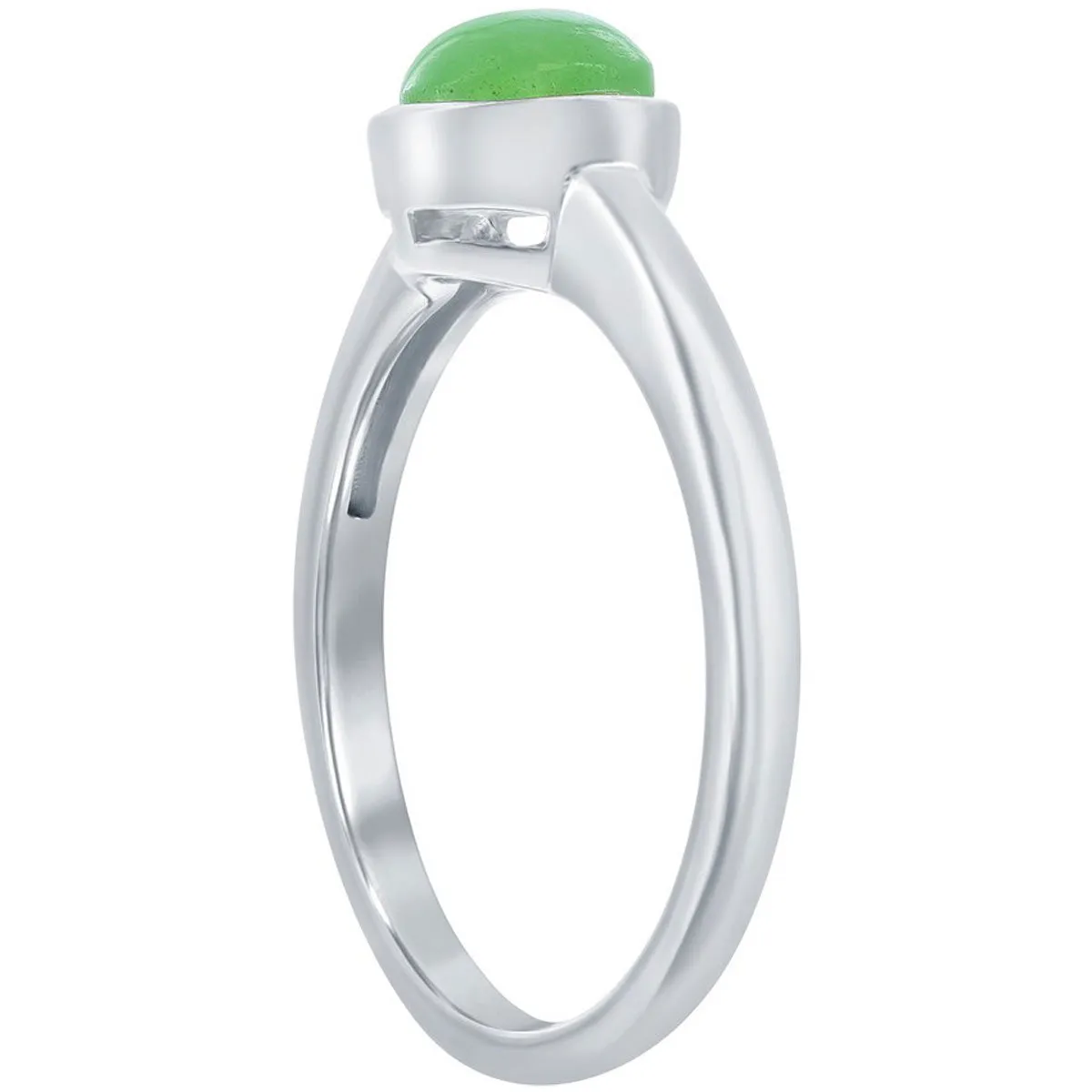 Classic Unisex Silver 6mm Jade Solitaire Ring - W-2841