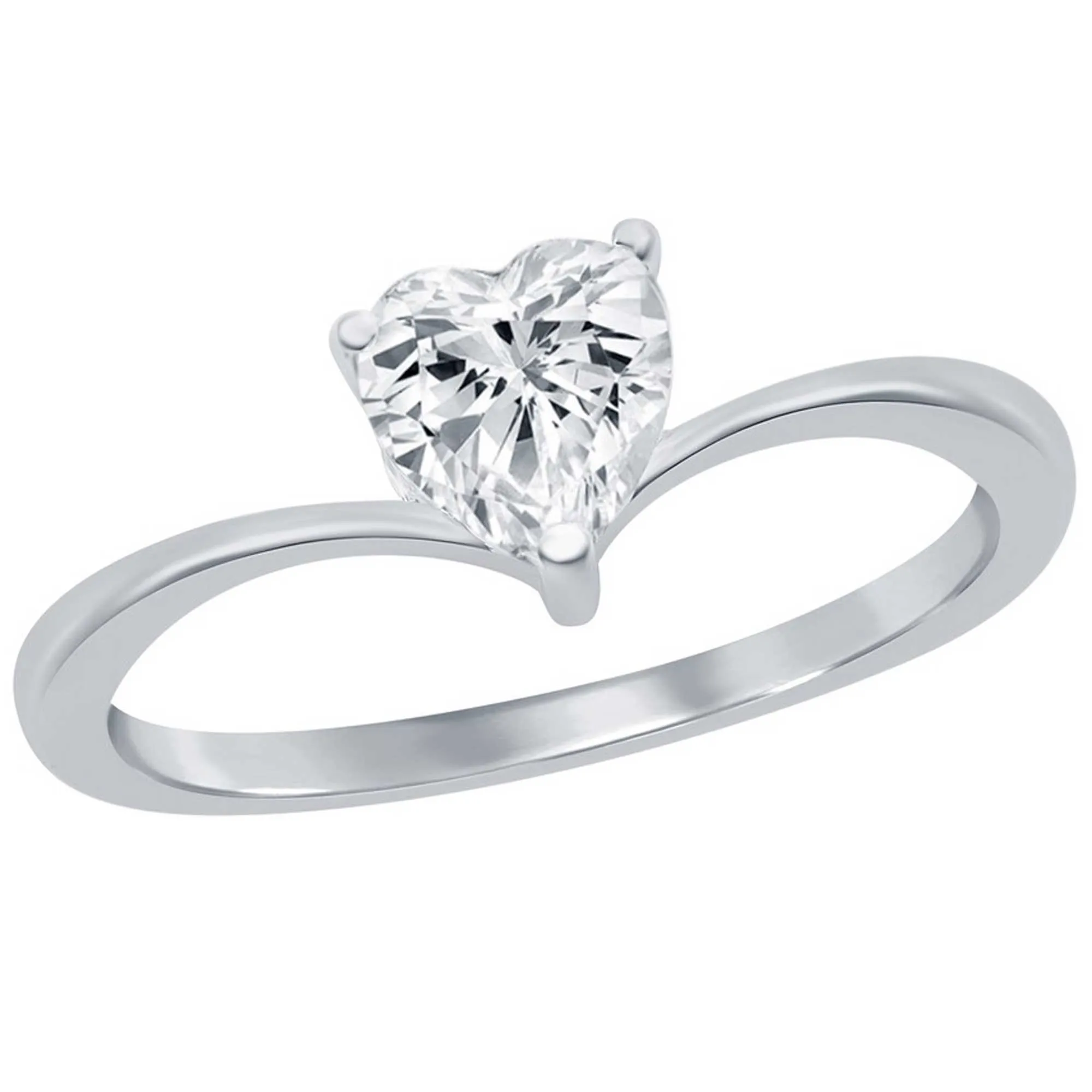 Classic Women's 3-Prong Heart CZ Engagement Ring - W-2790