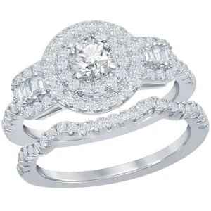 Classic Women's Double Halo White CZ Ring Set - W-2407