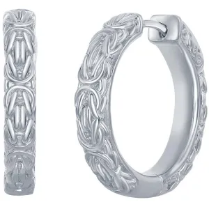 Classic Women's Earrings - Sterling Silver Byzantine Design Hinged Closure | A-2646