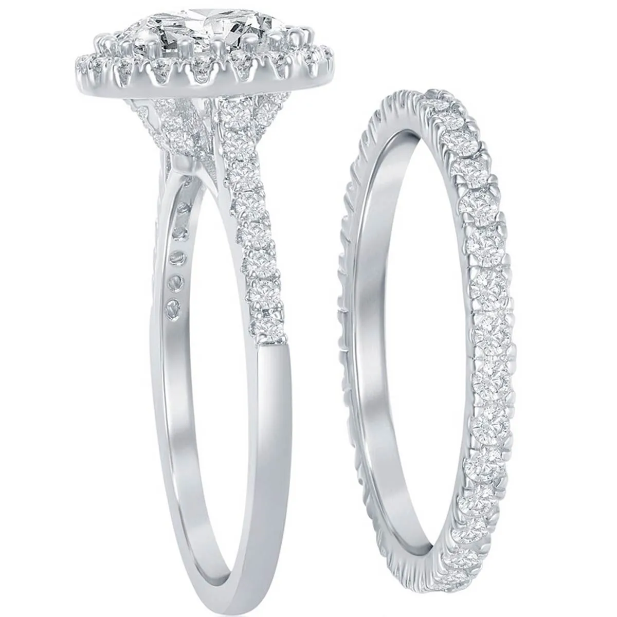 Classic Women's French Set CZ Engagement Ring Set - W-2405