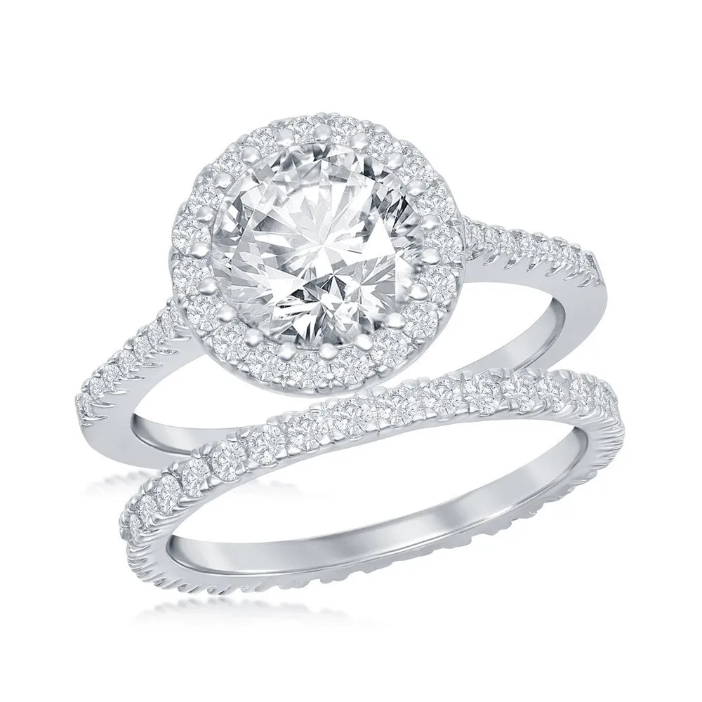 Classic Women's French Set CZ Engagement Ring Set - W-2405
