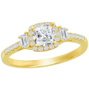 Classic Women's Gold Cushion Cut White CZ Ring - W-2847