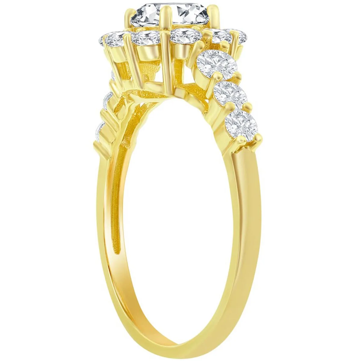 Classic Women's Gold Halo CZ Flower Design Ring - W-2845